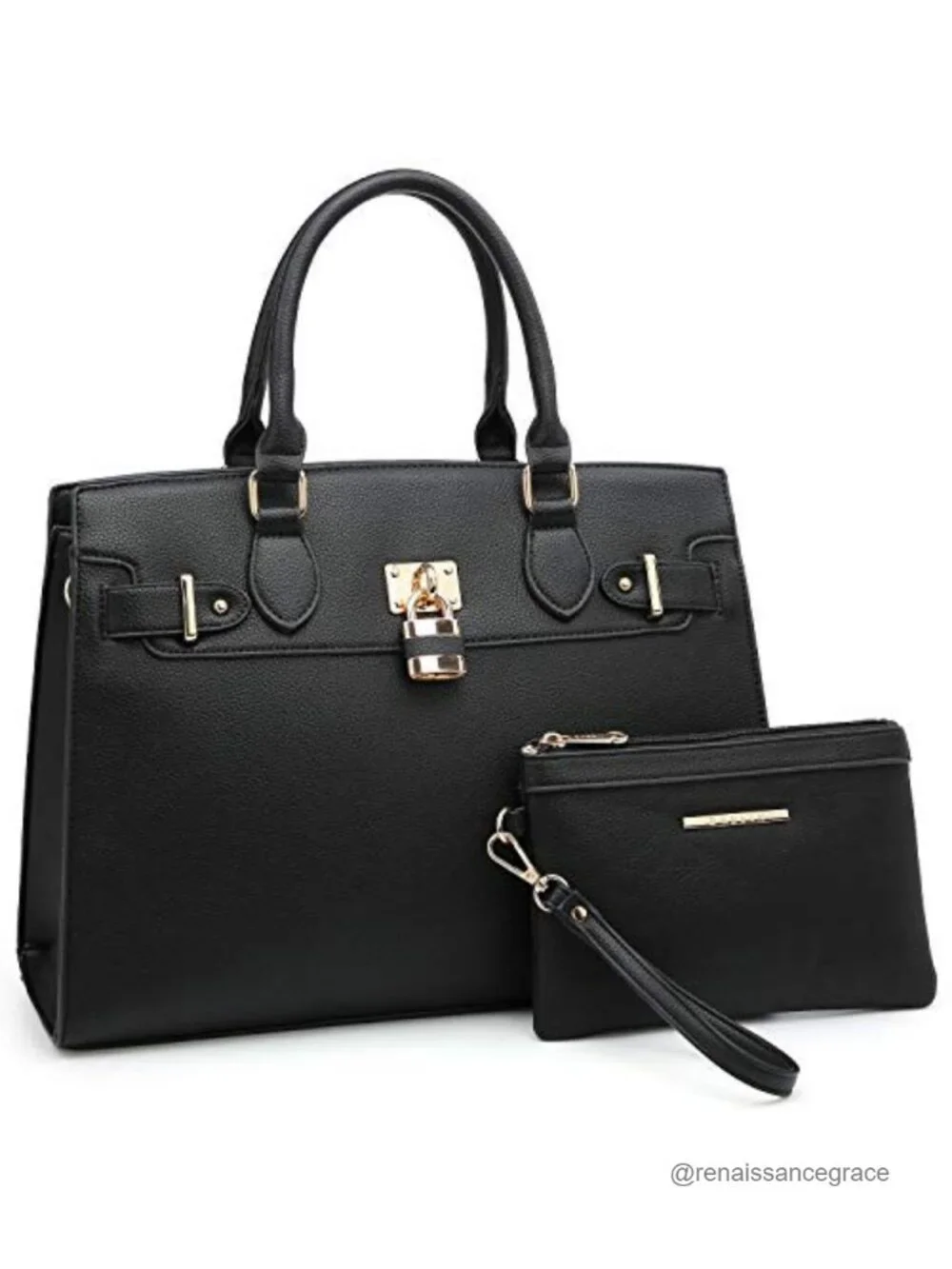 Ladies Vegan Leather Satchel Tote Work Bag with Matching Clutch